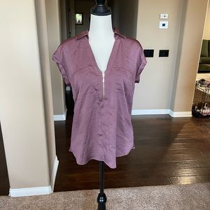 Mauve collared dress shirt with zipper